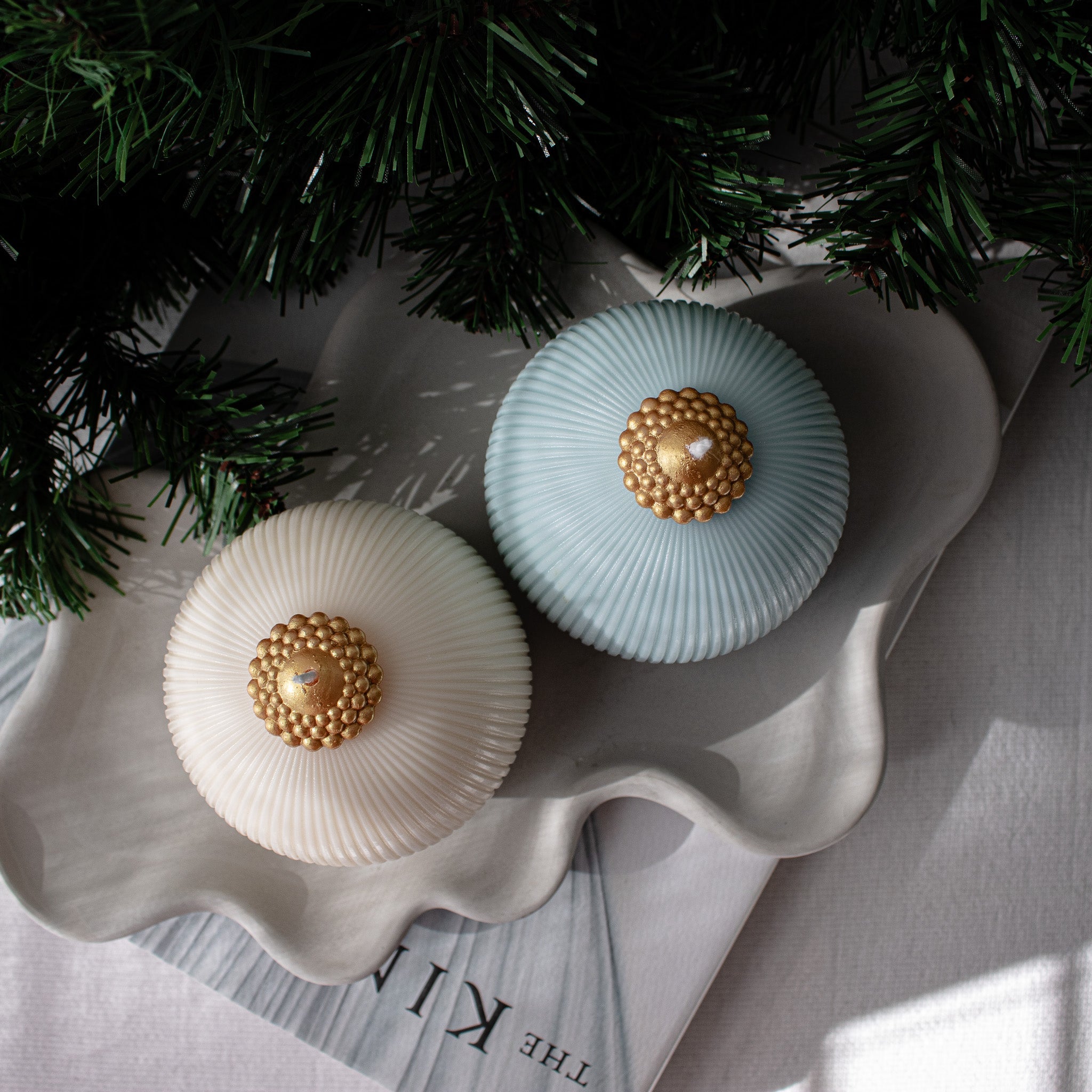 Ribbed Christmas Ornament Candle| Decorative Soy Wax Candle